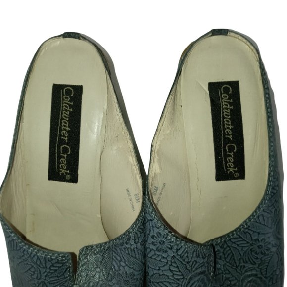 Coldwater Creek Mules Blue Floral Embossed Slip On Shoes Women's Size 8.5 - Picture 3 of 9